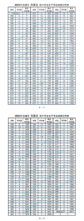 安徽宣城郎溪县2023年中考一分一段统计表（最新）