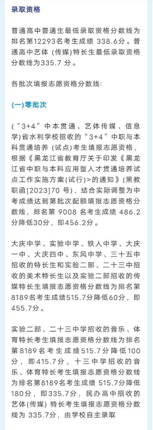 2024大庆中考多少分能上高中（预计）