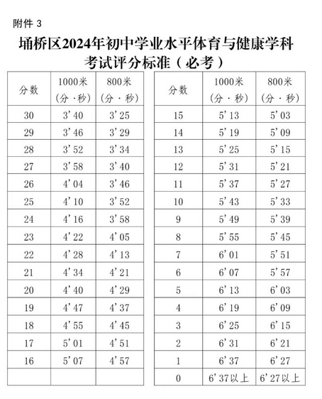 2024安徽宿州埇桥区中考体育评分标准